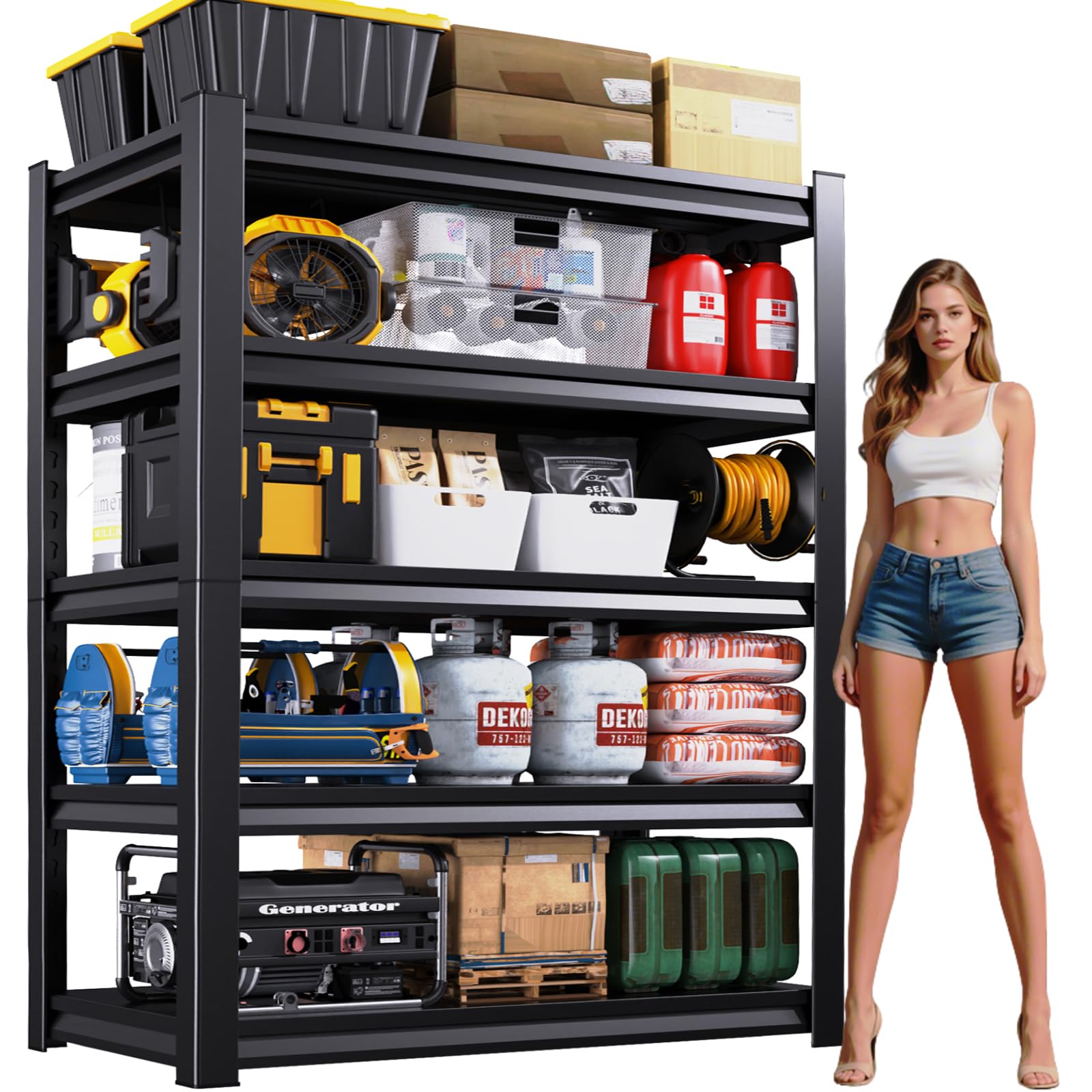 72''H Garage Shelving Heavy Duty 5-Tier Adjustable Storage Shelves Unit,3000 LBS Metal Utility Rack Shelf for Industries, Warehouses, Basement,Black (72'H x 36''W x 16''D)