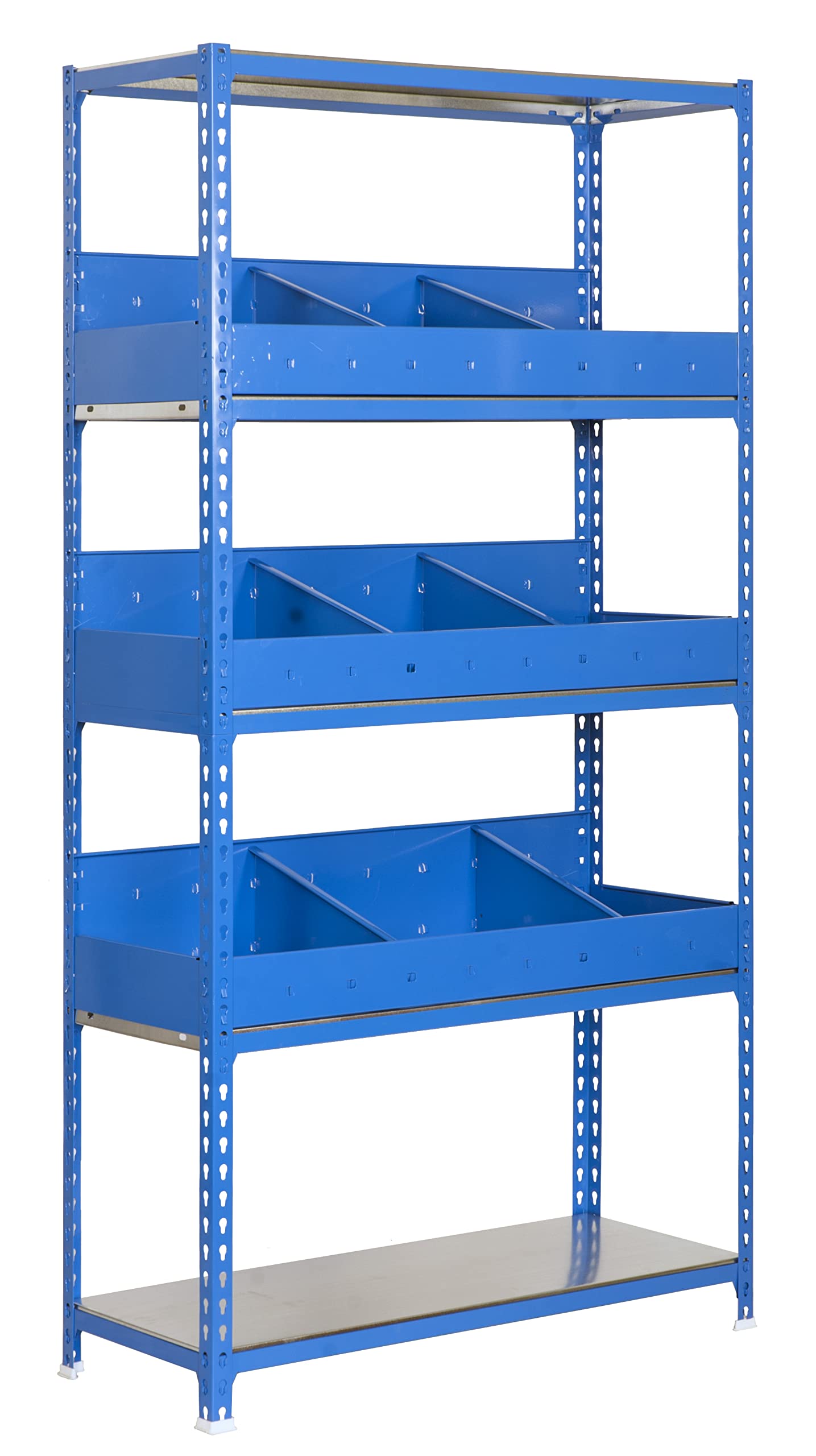 Estantería metálica sin tornillos Simondivisor de 5 estantes Azul/Galvanizado Simonrack 2000x1000x400 mms - Estantería con divisores - Estantería para almacén - 200 Kgs de capacidad por estante