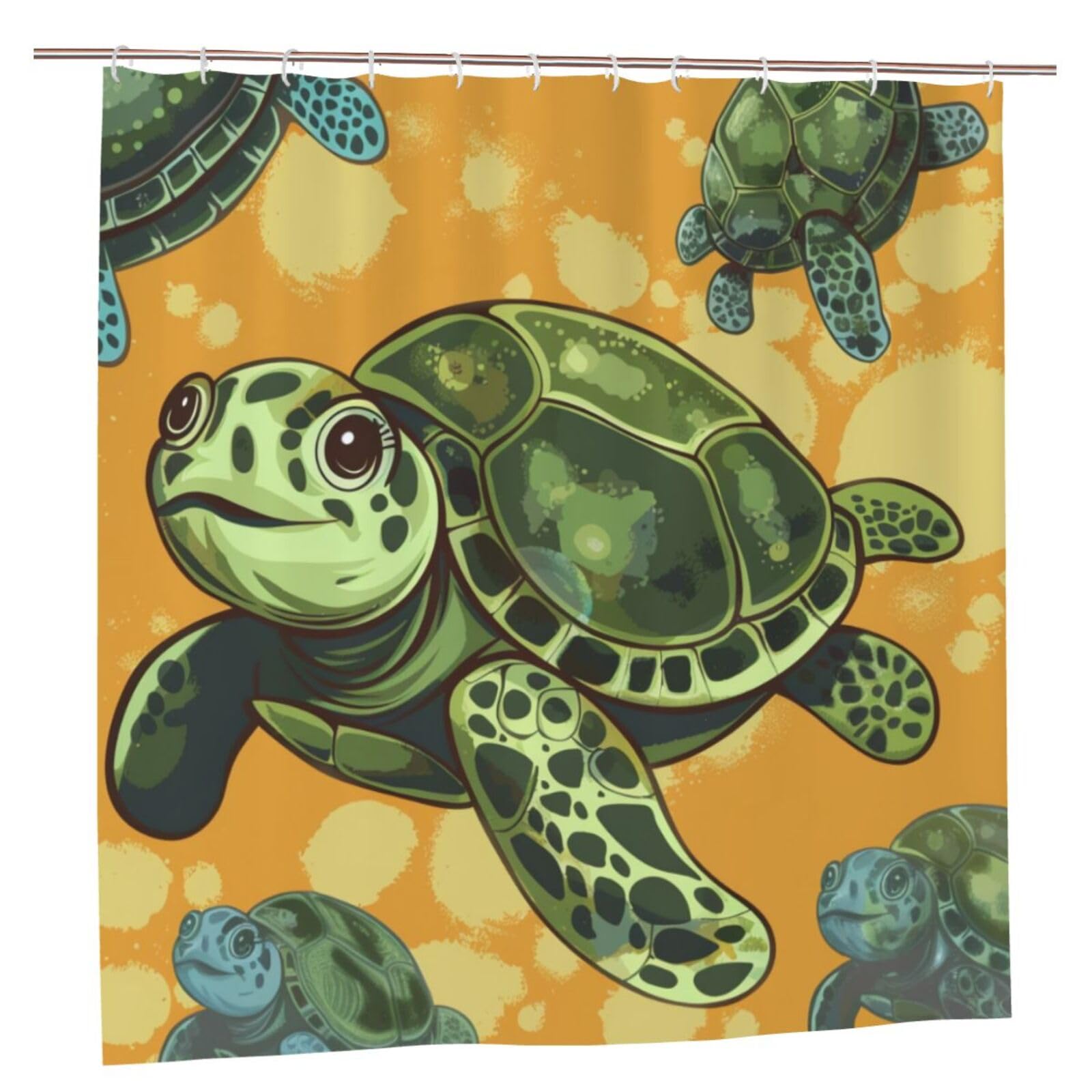 BWWHCCTI Sea Turtle Printed Shower Curtain With 12 Plastic Hooks Opaque Quick Drying Waterproof Shower Curtains Sets For Bathroom 183x183 CM