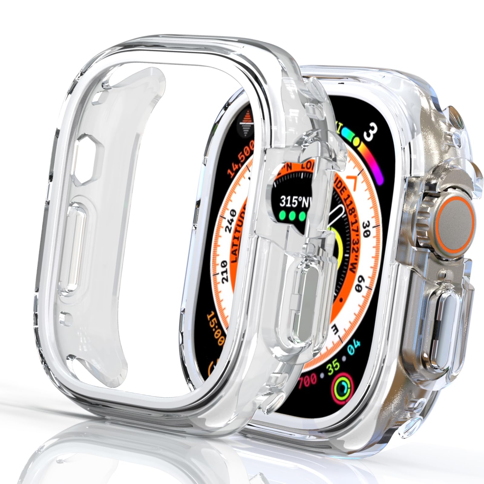 Fashion Bumper 49mm Fit for Apple Watch Ultra 3/2/1 Case, Rugged Face Bezel + Soft Clear Bumper Guard, Anti-Scratch Protective iWatch Cover for Apple