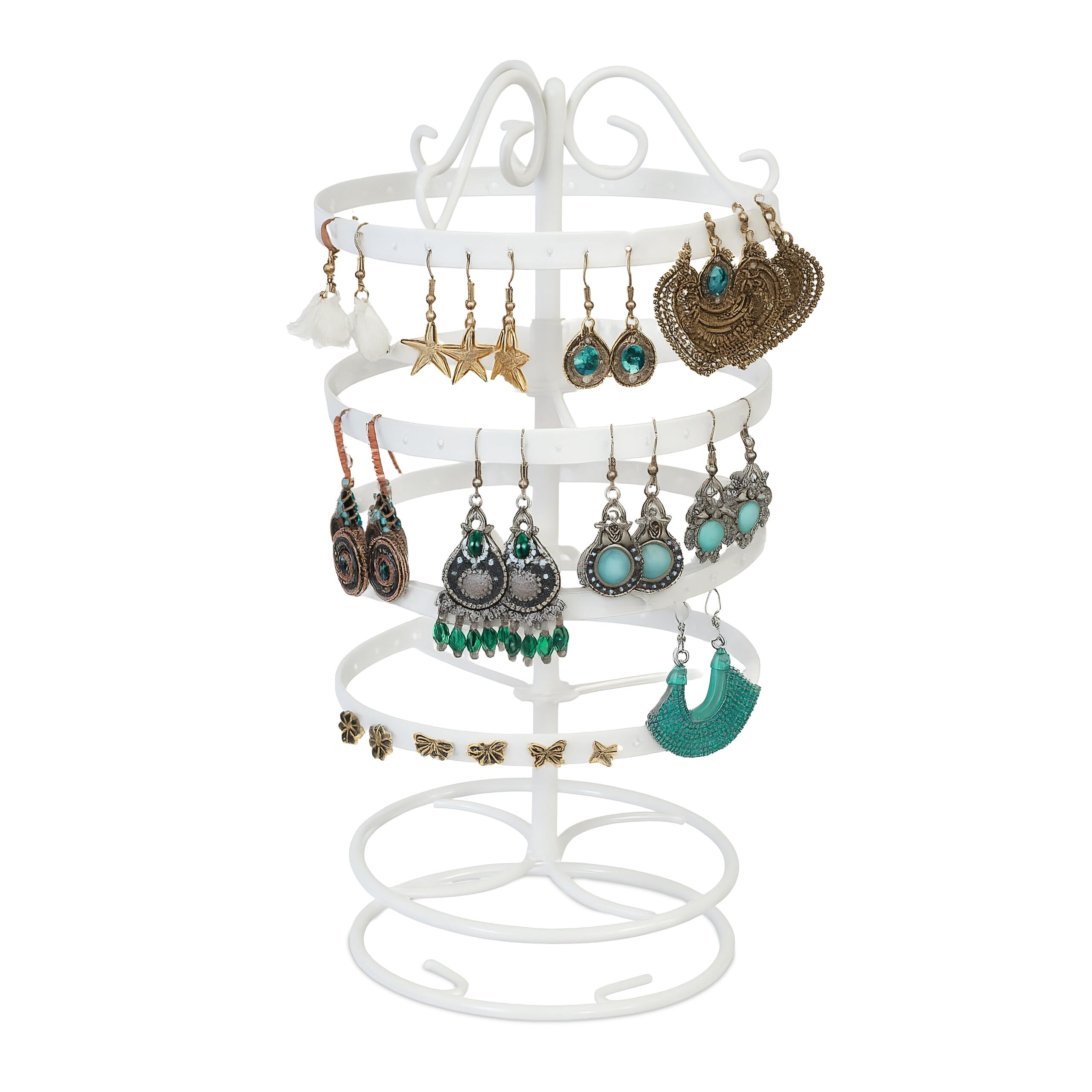 Relaxdays Earring Holder, Jewellery, 168 Slots, Rotating, Dimensions: H x D: 30 x 16,5 cm, Iron