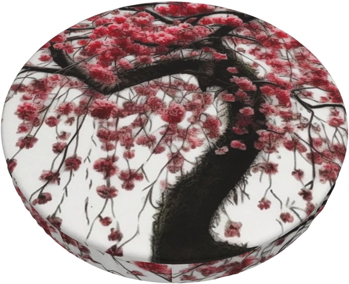 Bar Stool Cover Round Elastic Stool Cushion Covers Japanese Cherry Tree Bar Chair Cover Washable Stool Cushion Slipcover Stretch Stool Seat Covers for 12-14 Inch Chair