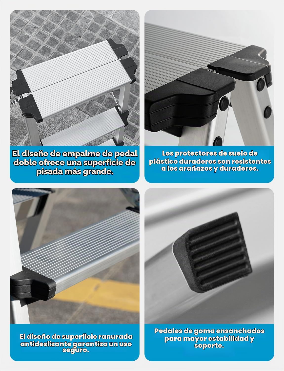 Miscoos Escalera de Aluminio de 5 Peldaños - Pequeña y Doméstica para Cocina, Antideslizante y Estable, Capacidad de Carga hasta 150 kg