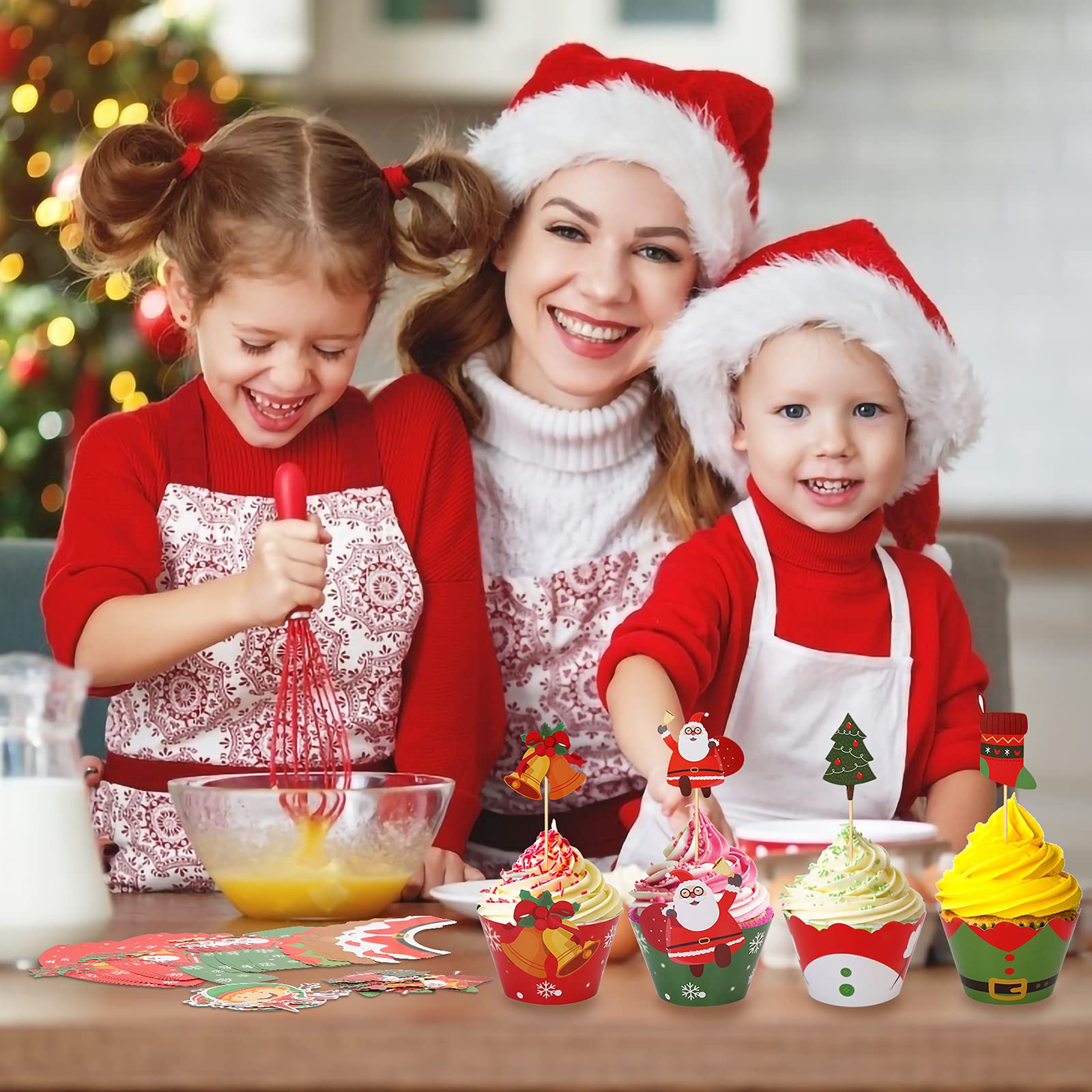 108-teiliges Weihnachts-Cupcake-Deko-Set – Topper & Wrapper Mit Schneemann, Weihnachtsmann, Rentier