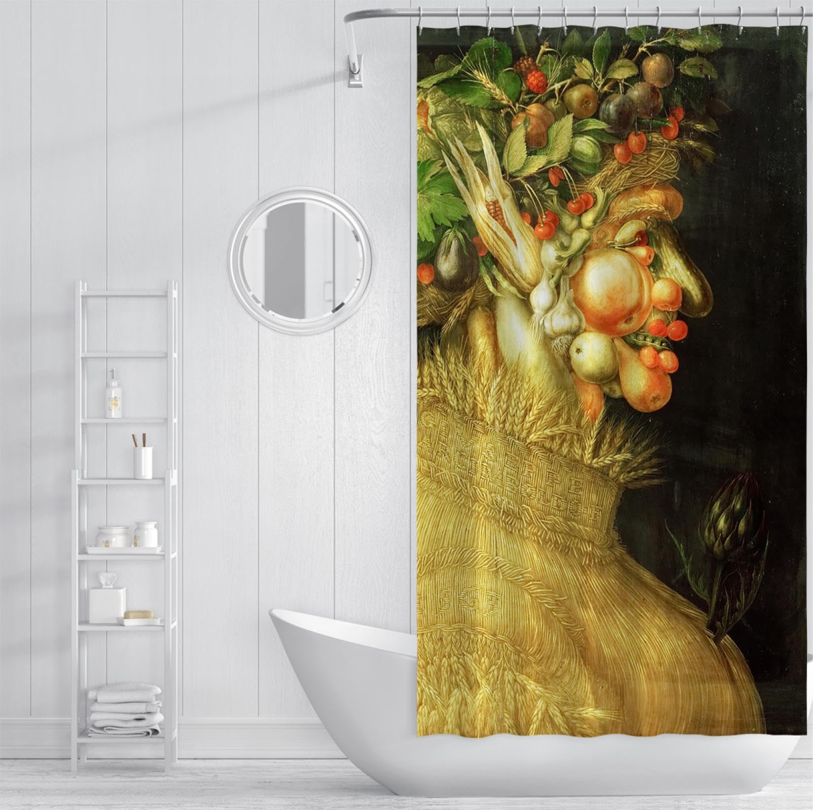 Obst Vogelscheuche Duschvorhang für Badezimmer Arcimboldo Duschvorhang Dekorationsset mit Haken Schnell trocknende weiche Badaccessoires W160xL200cm