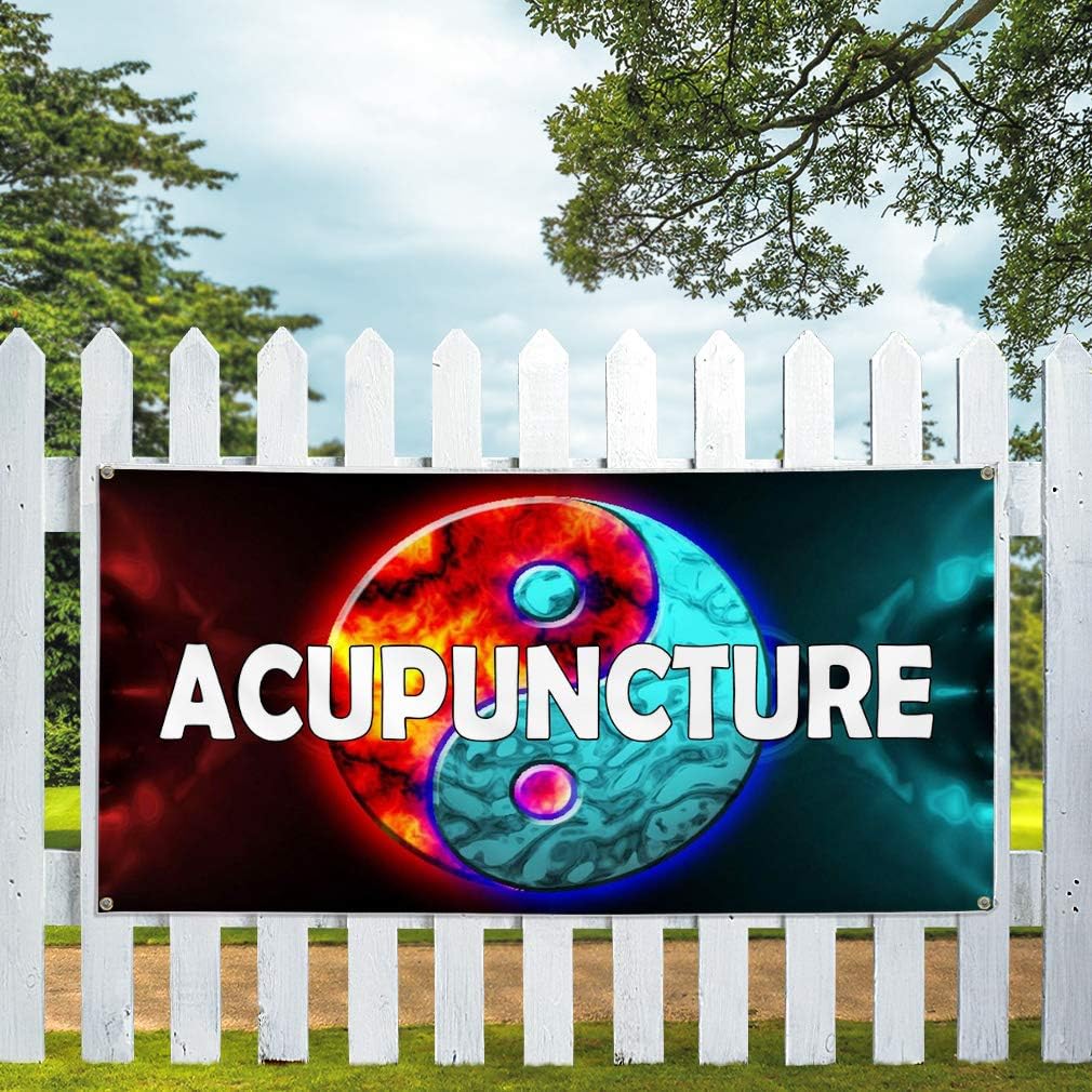 Vinyl Banner Sign Acupuncture with Image Health Care Marketing Advertising Blue - 24inx60in, 4 Grommets, One Banner