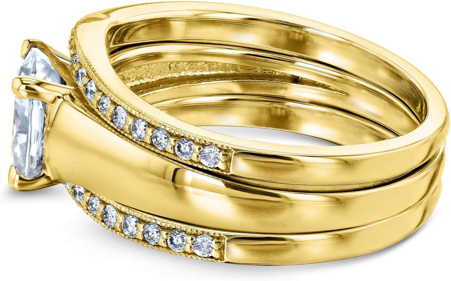 Kobelli Cushion Moissanite Solitaire Double Bands 3-Piece Set 1 2/5 CTW in 14k Yellow Gold