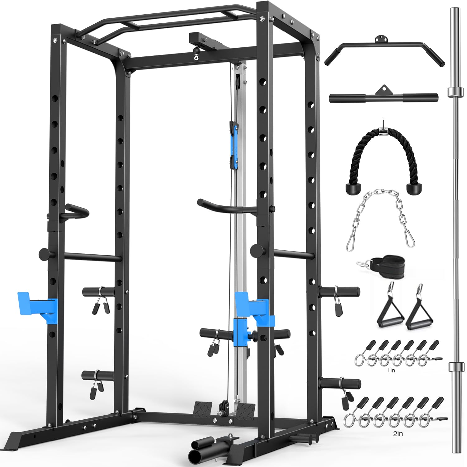 ULTRA FUEGO Power Cage, Multi-Functional Power Rack with J-Hooks, Dip Handles, Landmine Attachment and Optional Cable Pulley System for Home Gym