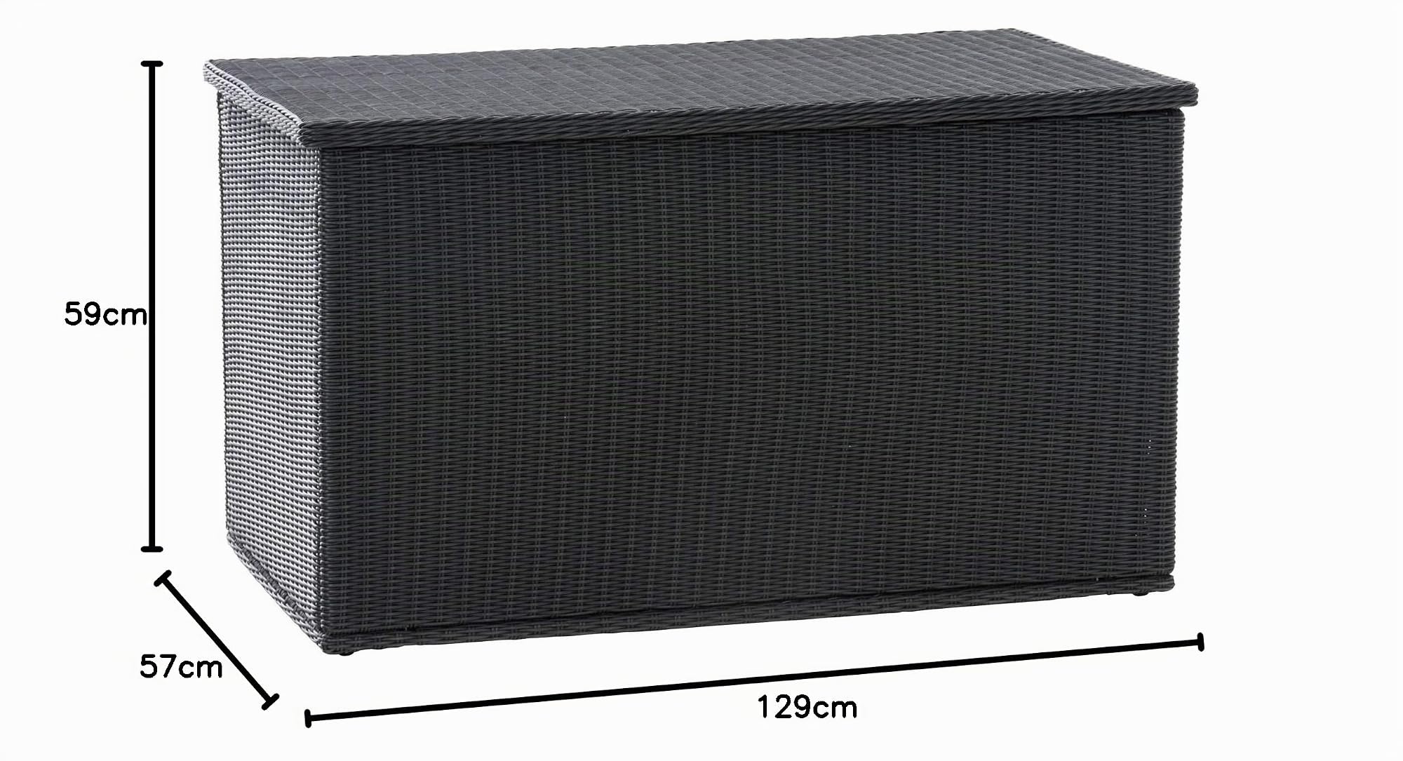 CLP Polyrattan Auflagenbox Comfy Ř 5 MM I 320 oder 785 Liter I Für Gartenpolster I Wasserdicht, Farbe:schwarz, Größe:125 cm