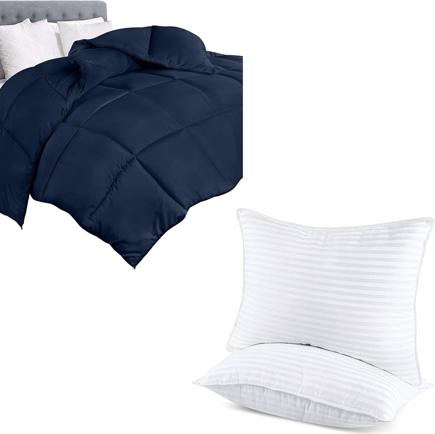 Utopia Bedding 1 Comforter Duvet Insert Navy with 2 Pack Bed Pillows White (Twin) : Home & Kitchen