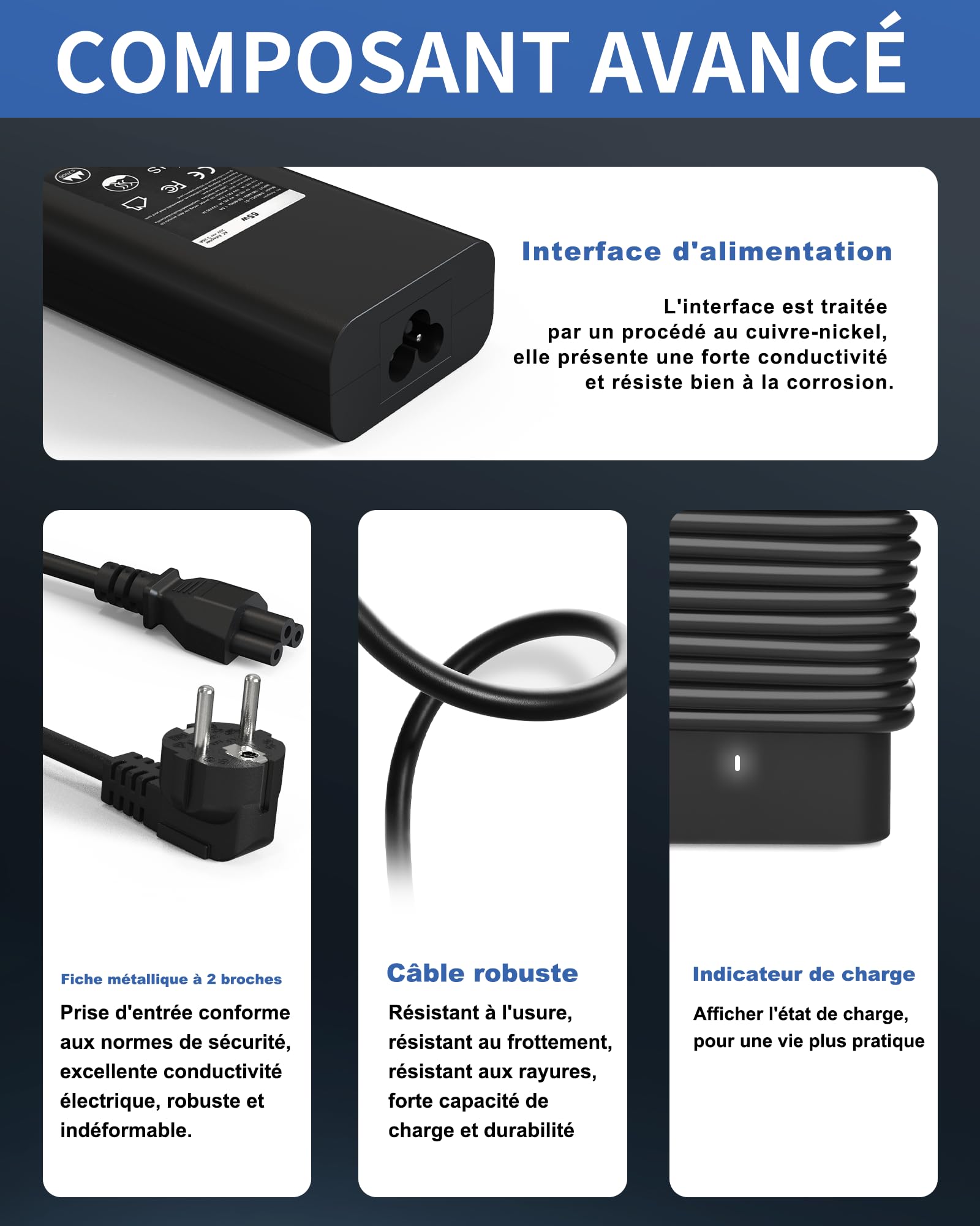Chargeur 65W USB C pour Dell Pro 16 14 13 Plus Latitude 5420 5430 E5440 5550 5530 5450 5540 5520 7420 7440 5400 3550 3450 XPS 13 Chromebook 3100 Type C Computer Chargeur