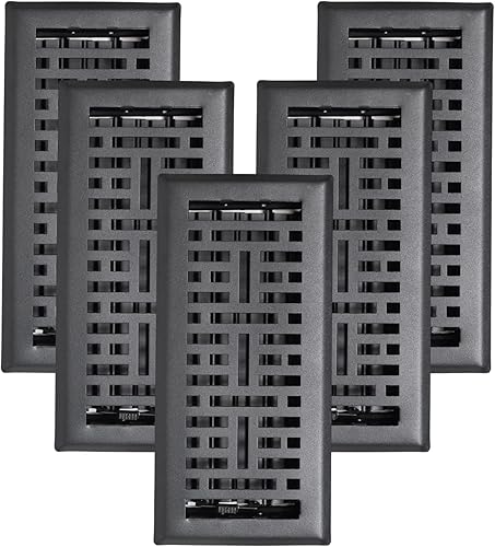 Precision Flow - Rejilla de piso de acero de 4 x 10 pulgadas, diseño de metro, acabado negro de hierro fundido, cubiertas de ventilación prémium