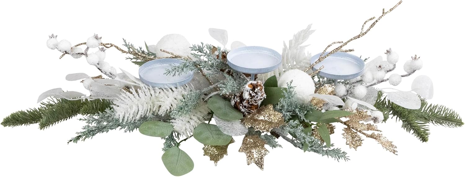 Mixed Winter Foliage and Berries Christmas Pillar Candle Holder - 24"