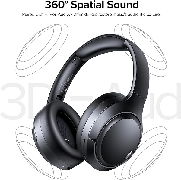 Hybrid Active Noise Cancelling Bluetooth 6.0 Headphones 120H Playtime 6 ENC Clear Call Mic, Over Ear Headphones Wireless with Hi-Res Audio Comfort Earcup Low Latency ANC Headphone for Travel Workout - 5