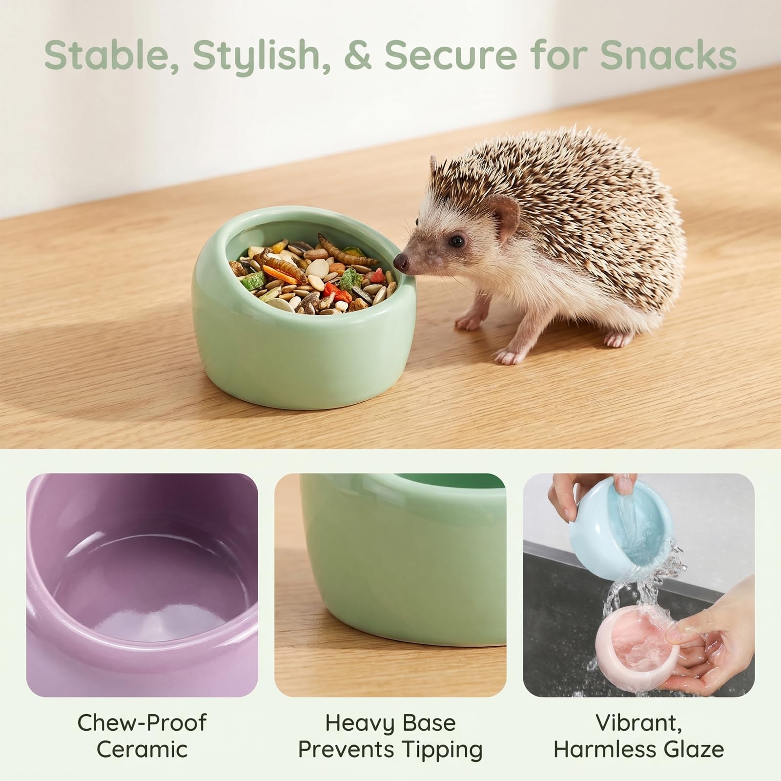 3 Pièces Bols pour Hamster en Céramique, Bols en Céramique pour Hamsters, Bols en Céramique pour Hamster, Bols en Céramique Anti-morsures, Mangeoire en Terre Cuite pour Cochon d'Inde, Hamster
