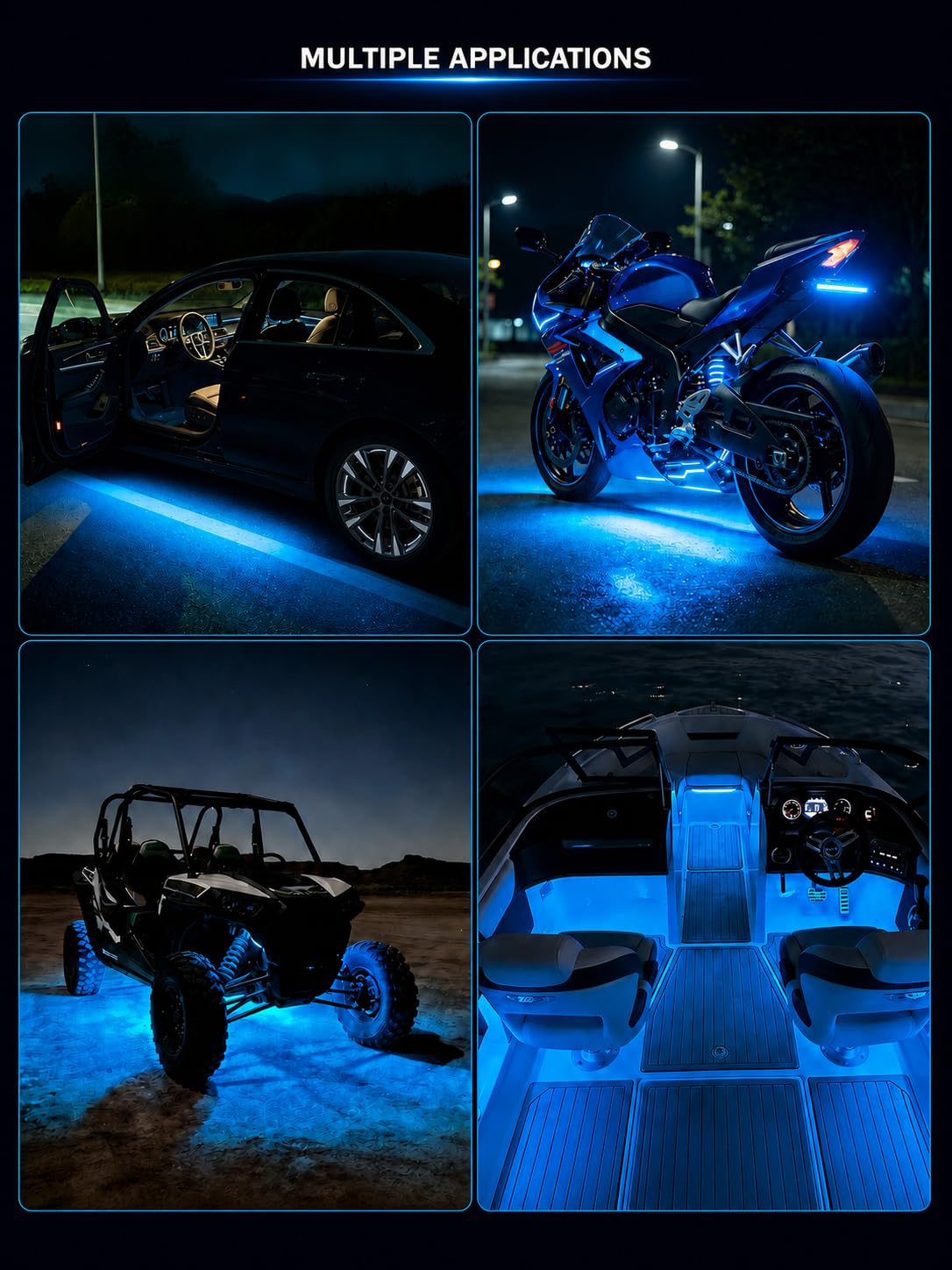 YM E-Bright Taśmy LED do samochodów, 27 cm, 5050, 15SMD, 300 lumenów, wodoodporne światła podświecające do samochodu, motocykle, wózek golfowy, łódź, LED, wewnętrzne światła zewnętrzne, taśma