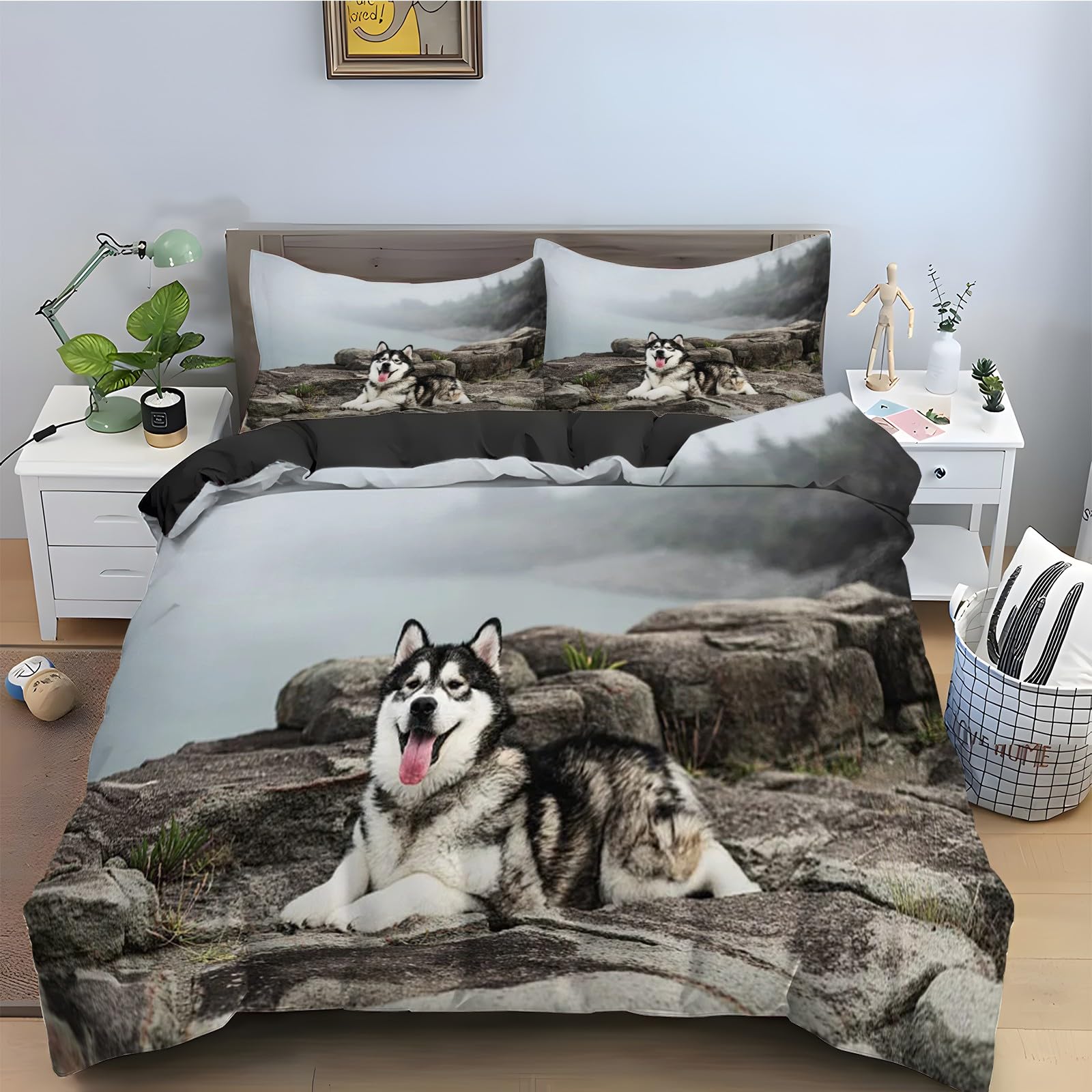 Housse de Couette 200x200 Chien De TraîNeau Alaska avec 2 Taies d'Oreiller