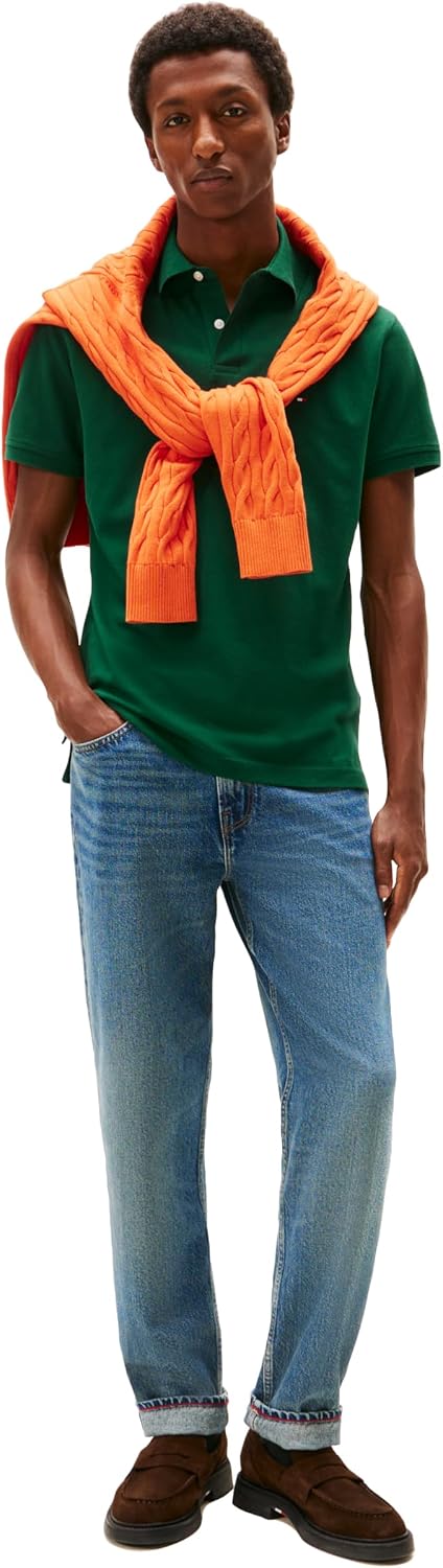 Tommy Hilfiger Men's Short Sleeve Polo Shirts in Classic Fit with Stretch and Organic Pique Cotton