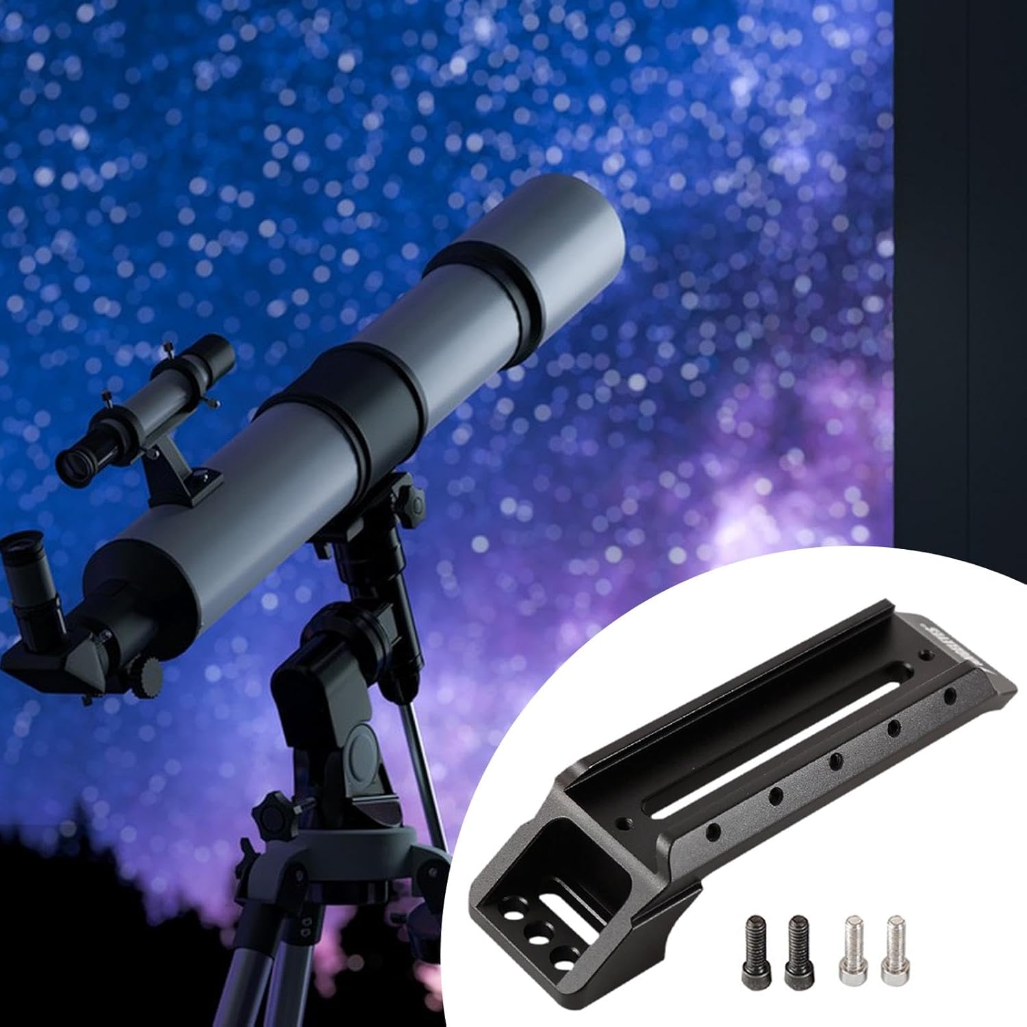 Astronomical Telescope Handle Bar Equatorial Mount Accessory Narrow Track Guide Sturdy Mount Bracket, Black