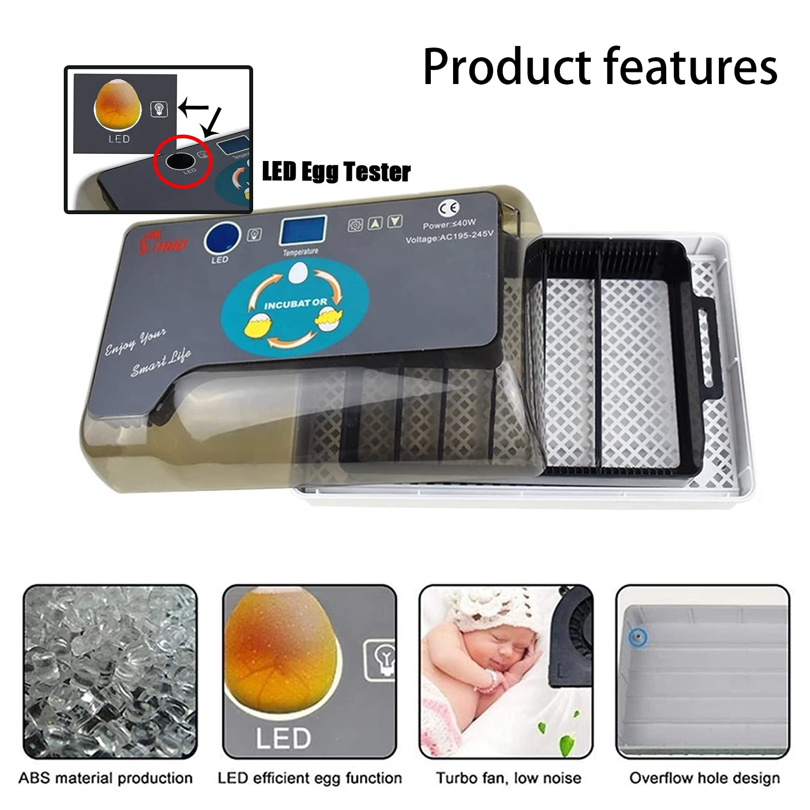 Incubatrice automatica per uova incubatrice automatica completamente automatica incubatrice incubatrice 12 uova, illuminazione a LED resistente all'umidità