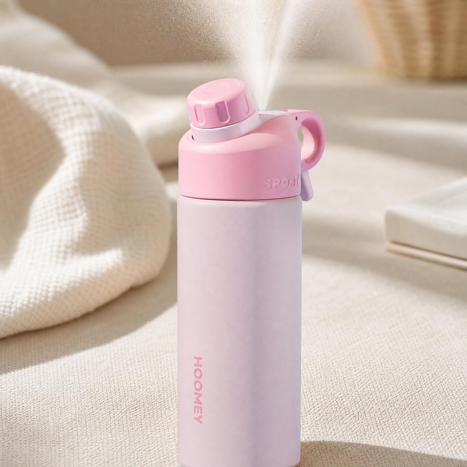 Bolla Agua con Pulverizador Portátil Bolla Agua Acero Inoxidable sin dor Vaso Térmico para Estudians, Depor, Uso Diario,