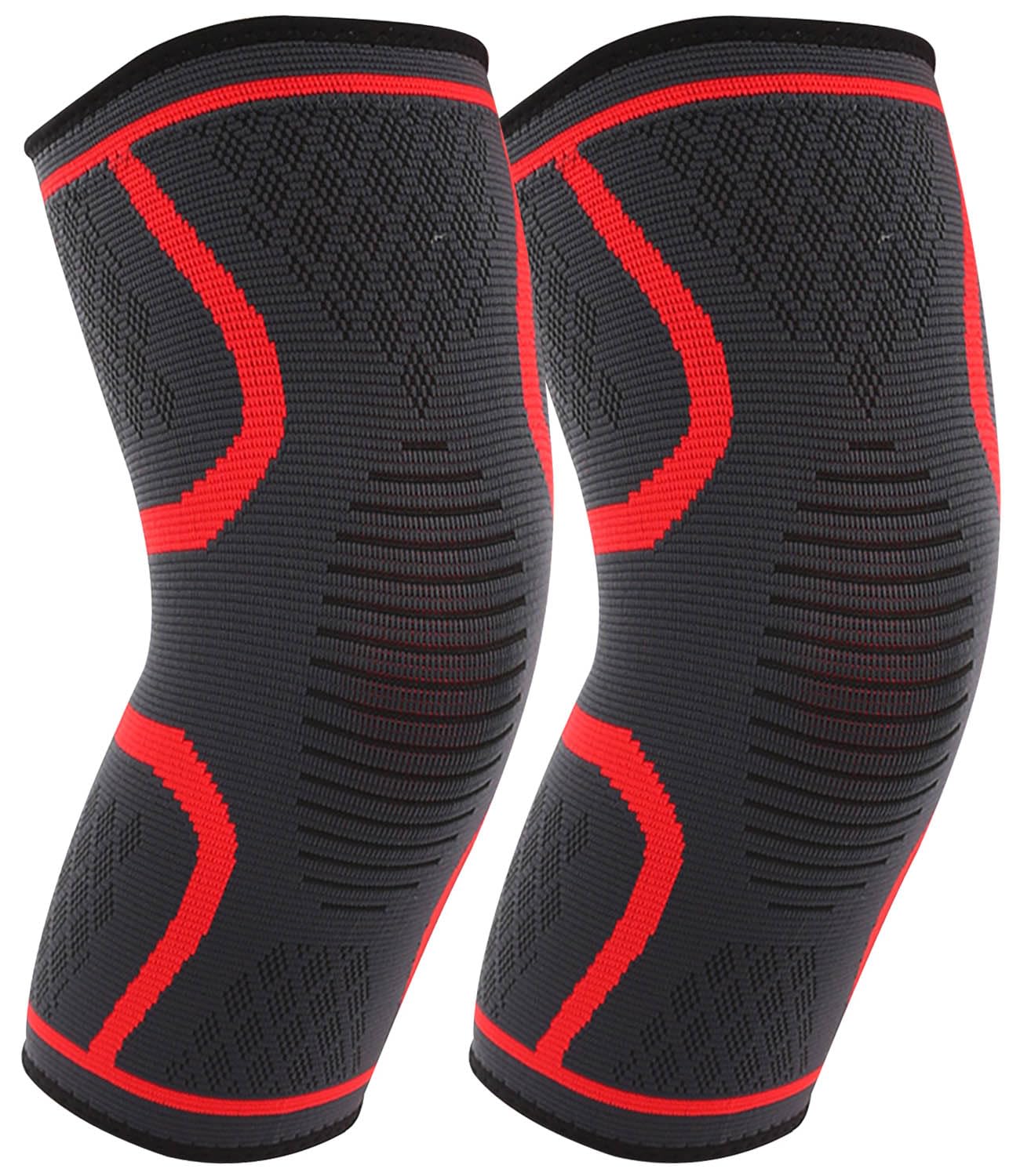Kecartu 2 Pack Knee Brace, Knee Compression Sleeve for Men & Women, Knee Support Braces for Running, Basketball, Gym, Meniscus Tear,Arthritis, Knee Pain Relief & Injury Recovery, Red, L