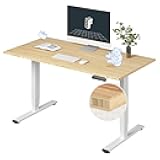 E6 Essential Bamboo 3 Stages Dual Motor 55x28 Inch Electric Height Adjustable Standing Whole-Piece Board Desk Sit Stand Up Desk (White Frame + Bamboo Desktop)