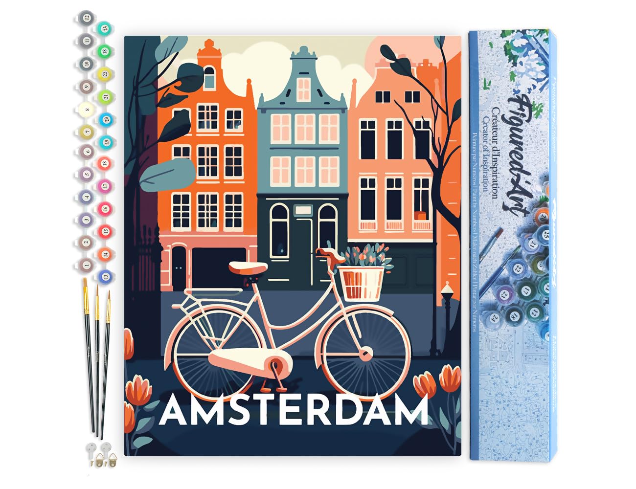 Figured'Art Paint by Numbers for Adults Travel Poster Amsterdam 40x50cm - Craft Art Painting DIY Kit Rolled Canvas Without Frame