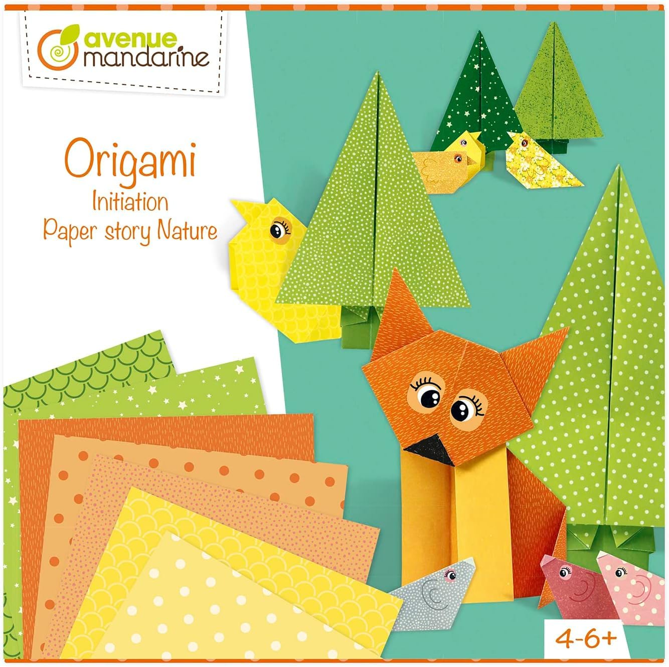 Avenue Mandarine CO176C – Una caja creativa Origami iniciación que incluye 200 hojas origami 7 x 7 cm, 96 hojas 15 x 15 cm, 60 hojas 23 x 23, 2 tablas de pegatinas y 10 modelos de plegado