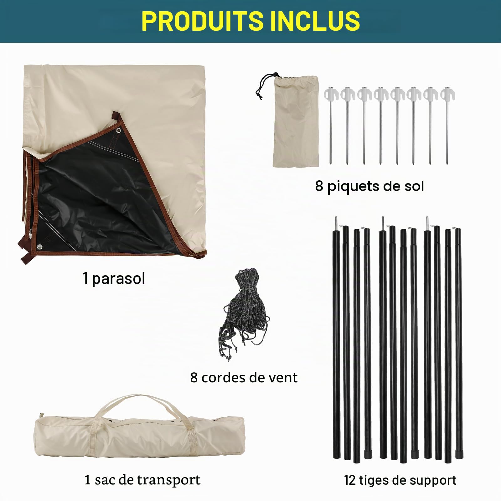 Auvent pour Remorque et Camping-Car, auvent de 2,5m x 4m pour Caravane avec haubans, poteaux de Soutien et piquets, adapté aux Rails d'auvent de 4,3/6,2/7 mm