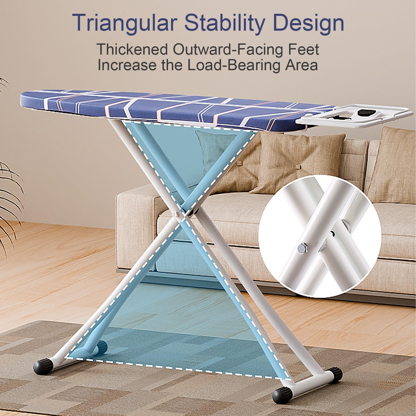 Tabla de Planchar Ajustable de 6 Alturas, Mesa Planchar Plegable con Reposapiés, Soporte para Mangas y Funda de Repuesto(Medium)