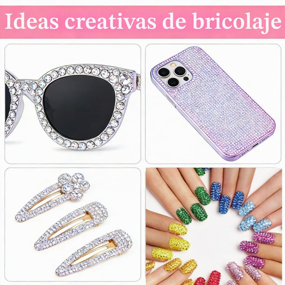 Kit deslumbrante con pegamento, 32000 diamantes de imitación con parte trasera plana para manualidades, juego de gemas de uñas de resina de 40 colores con bolígrafo de recogida, pinzas, kit de inicio