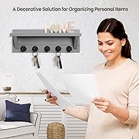 Vista 5 de Soporte para Llaves de Pared con Estante, Estante Rústico con Ganchos Hecho de Madera de Paulownia que Sostiene Llaves, Correa de Perro, Bolsas