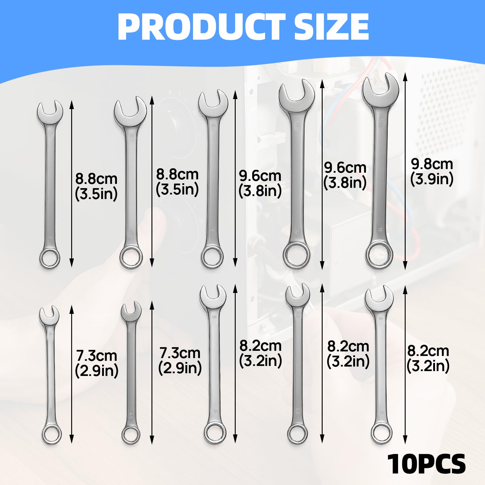 Dongnesi 10PCS Combination Spanner Set, Small Spanners Set, Mini Wrench Sets, Metric Small Ratchet Spanner Sets - Image 2