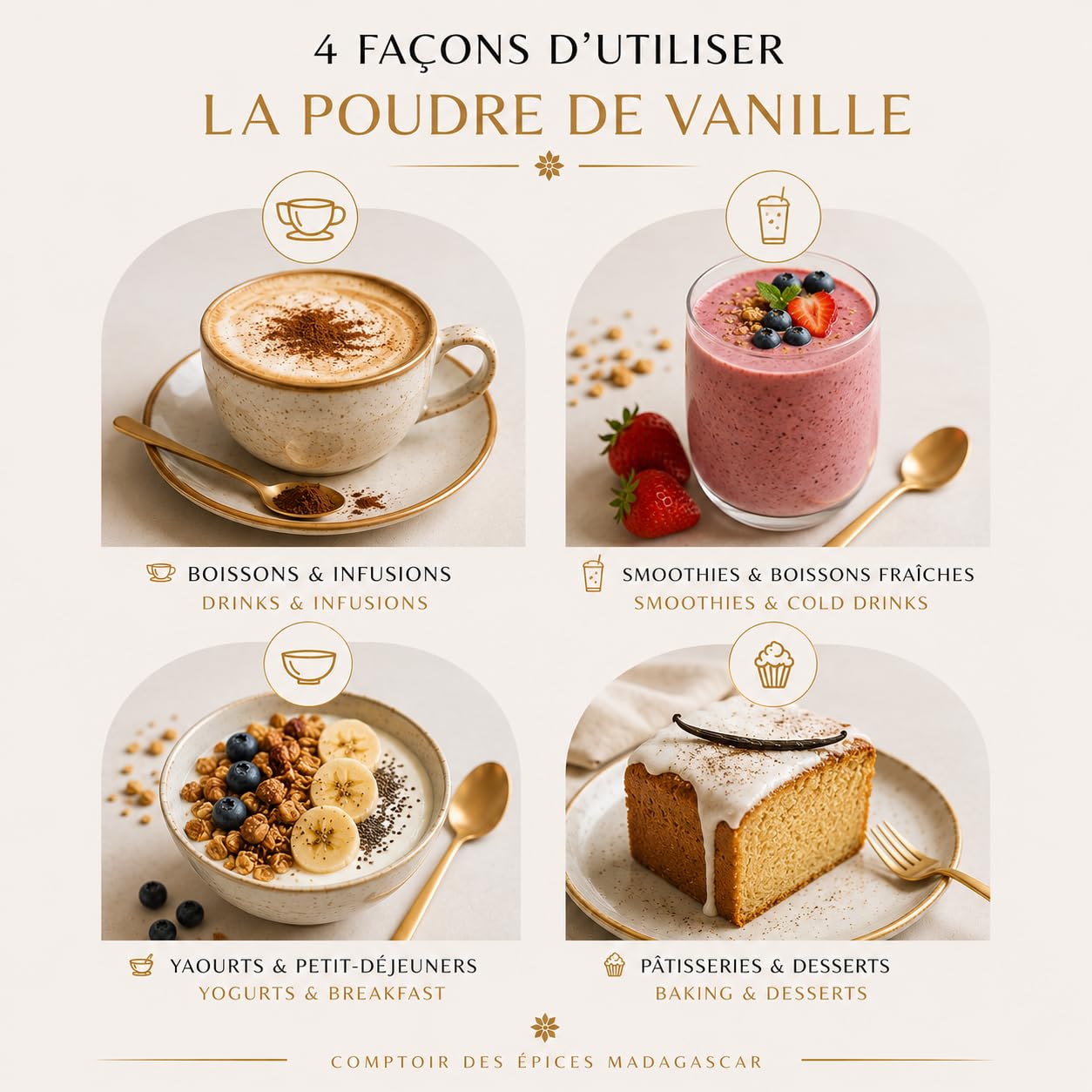 Comptoir Des Epices Madagascar Vainilla - Polvo de vainilla Bourbon (150 g) - vaina de vainilla pura molida - para café - Pastelería - Desertos - Cocina - Infusion (empresa francesa)