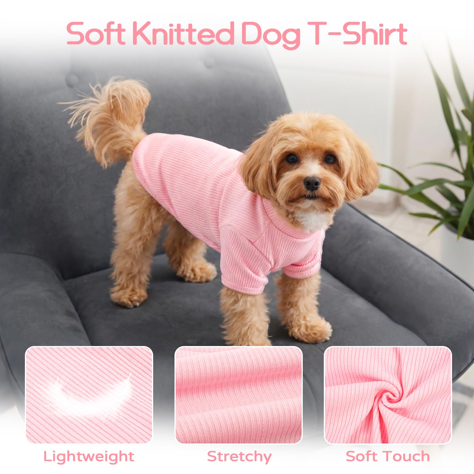 Pullover Leggero Per Cani In Maglia A Costine, T-Shirt Tipo Maglioncino Per Uso Quotidiano, Abbigliamento Confortevole Per Bulldog Francese E Beagle, Ideale Per Casa E Passeggiate, Rosa Fiorita L