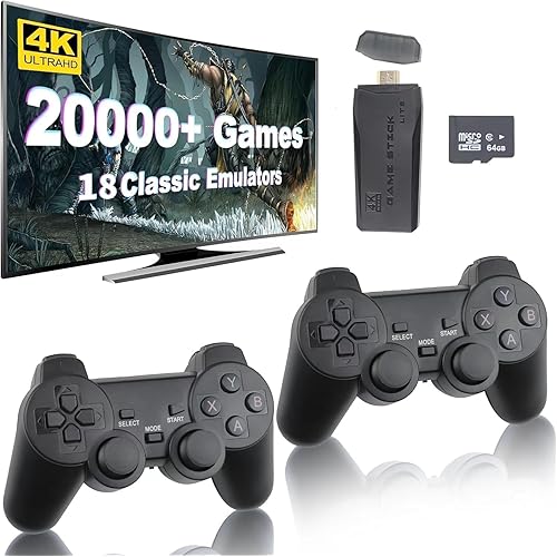 Wireless Retro Handheld Game Console, Built-in 20,000+ Plug-and-Play Retro Video Games, with 18 Classic Simulators, 4K HD HDMI Output and Dual 2.4G Wireless Controller, Easter Birthday Gift