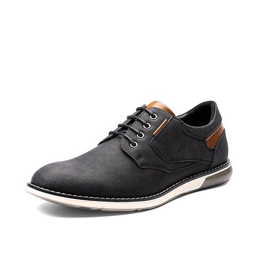 Bruno Marc Sapato Oxford masculino casual para negócios, formal, Derby, Preto-ceroso, 41