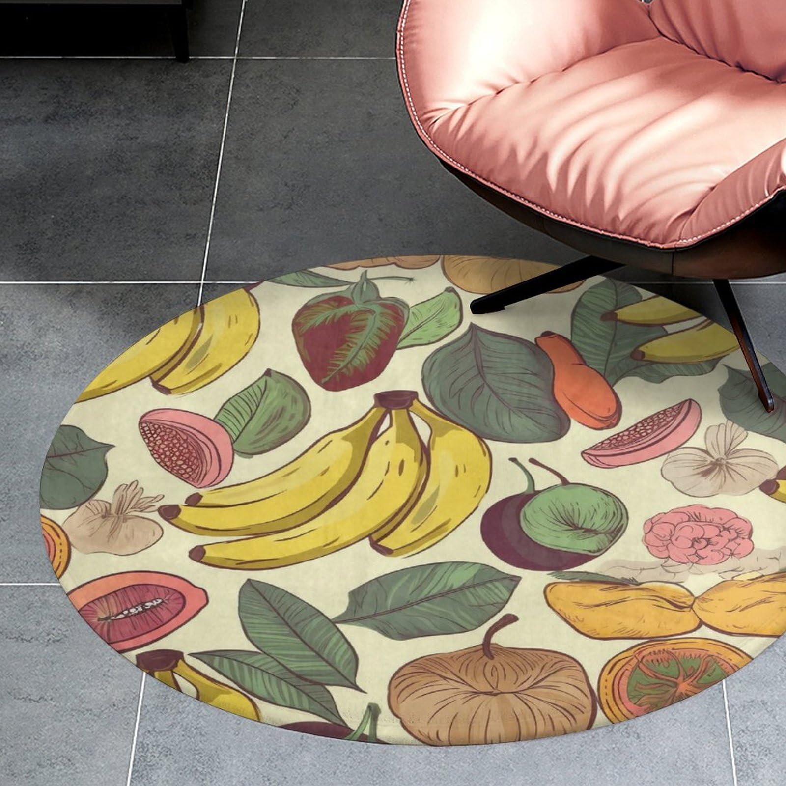 Tapis rond fruits bananes 90 cm absorbant et lavable