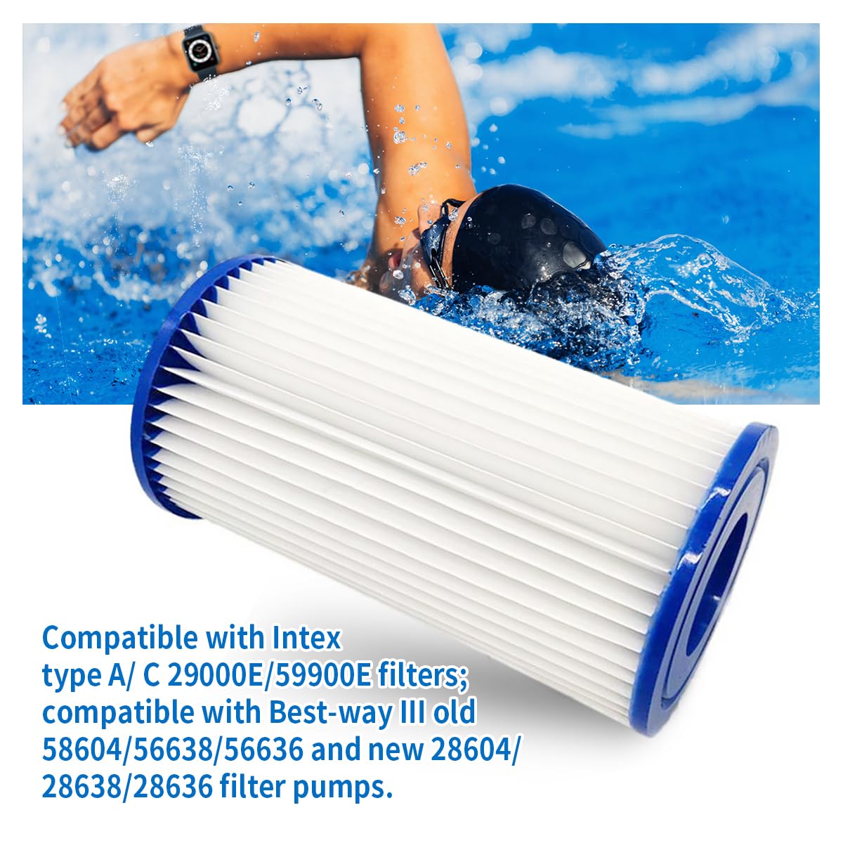 YanBan Filtres de Rechange de Type A/C compatibles avec Best-Way 58012 la Cartouche filtrante, Lot de 6 filtres de Pompe de Piscine pour Best-Way de Type Cartouches filtrantes