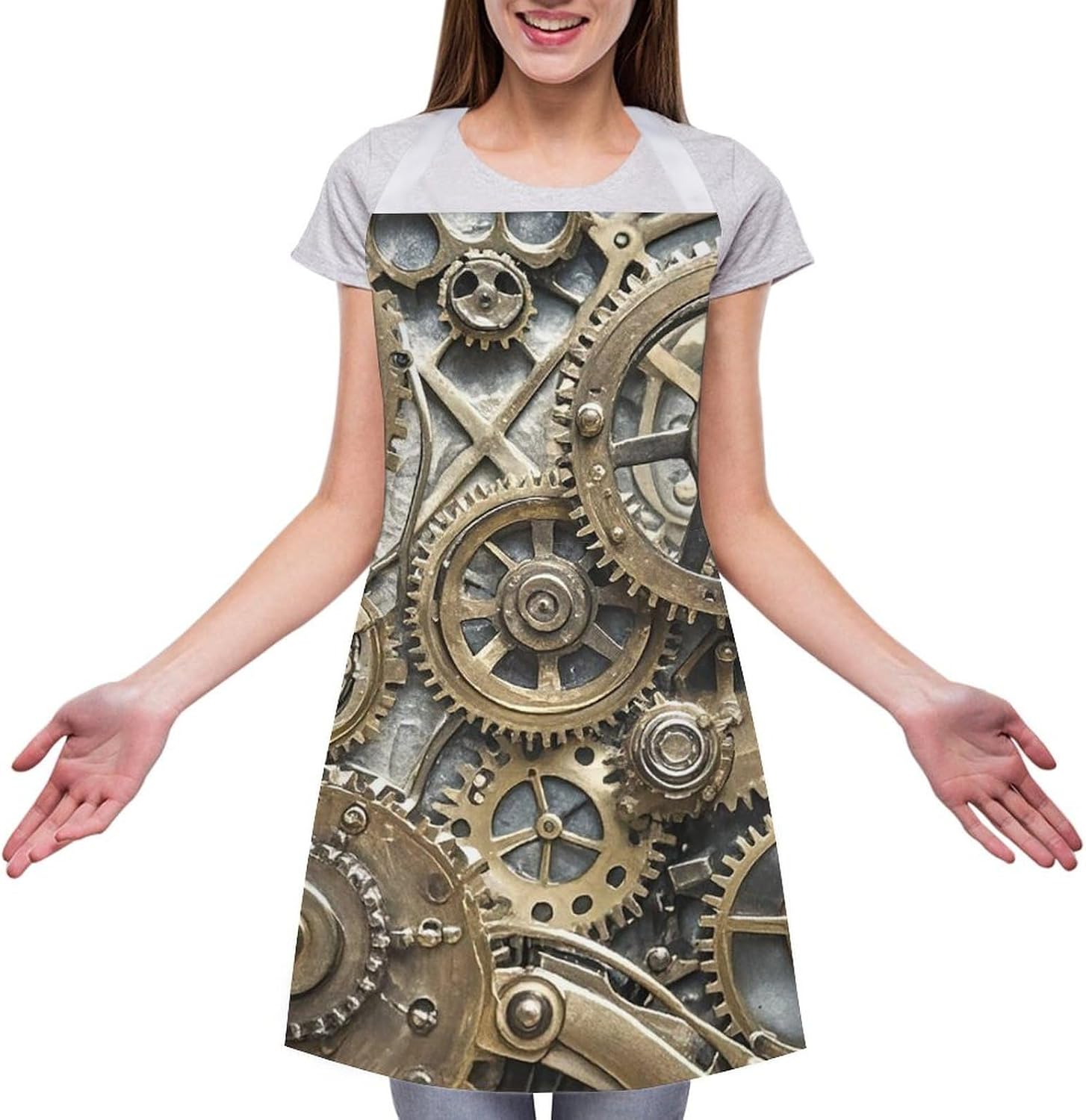 Cool Steampunk Gears Apron for Cooking Kitchen Chef Aprons with Pockets Unisex Professional Adjustable Bib Aprons Restaurant Waterdrop Resistant Apron for Men Women Waiter