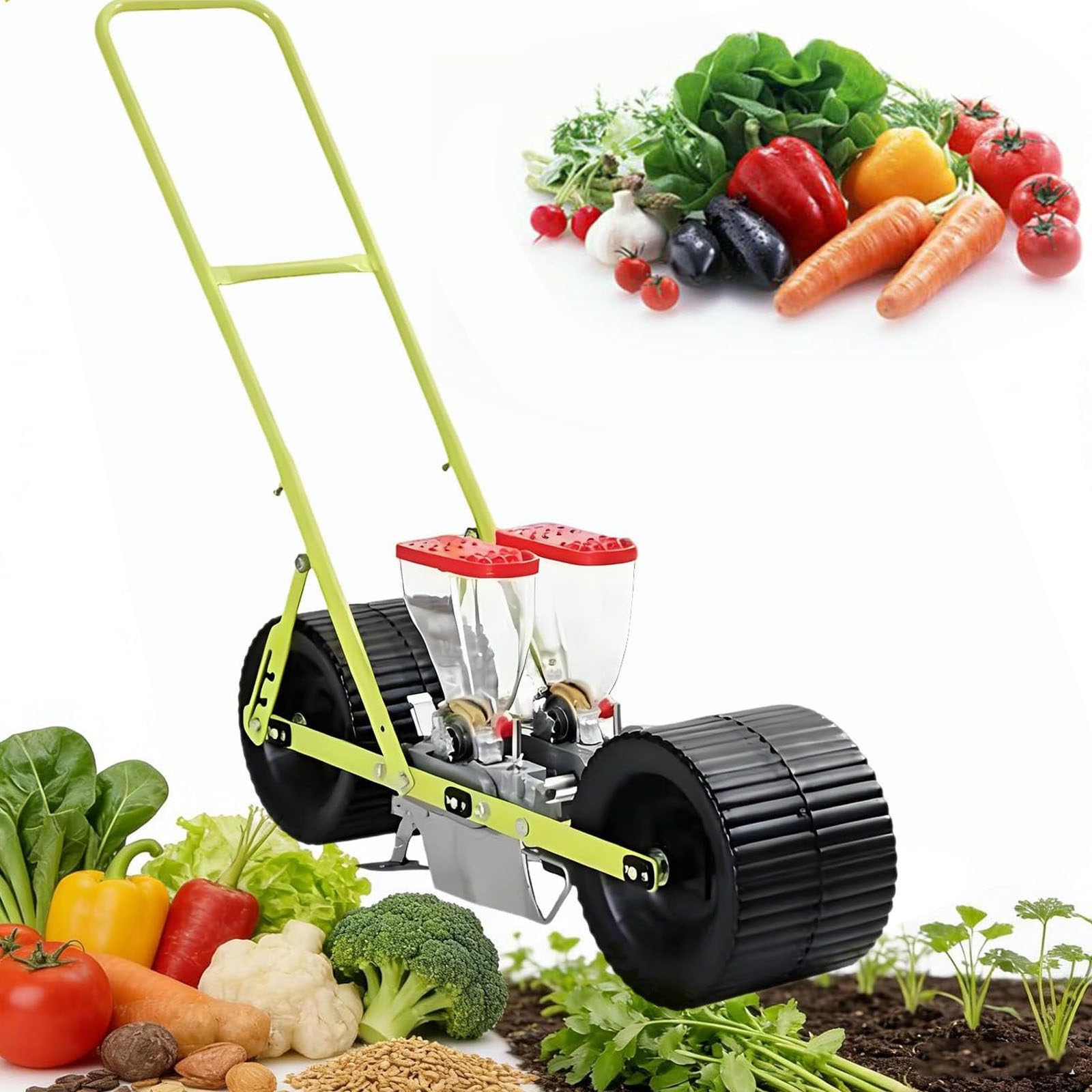 Drmoxin Hand-Pushed Vegetable Planter, Garden Corn and Soybean Seeder, Pushable Garden Seeder, Adjustable Plant And Row Spacing, for Sowing Corn, Soybeans, Peanuts, Wheat, And Beans 2row