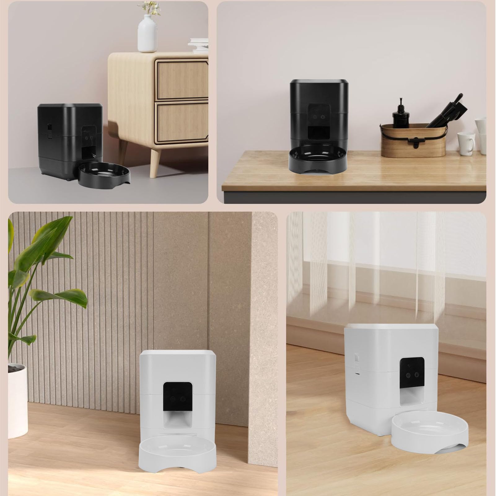 Mangeoire Automatique pour Animaux de Compagnie Connectée WiFi, Conception Polyvalente, Distributeur de Nourriture Sèche Facile à Utiliser pour Les Parents d'animaux Occupés (Black)