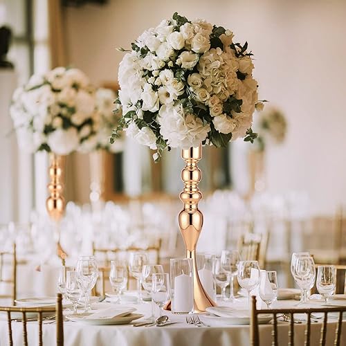 Miniatura 6 de Thenshop 6 piezas de jarrón dorado de 19.7 pulgadas de alto, centro de mesa de boda, soporte de flores de metal, jarrón de trompeta para decoración