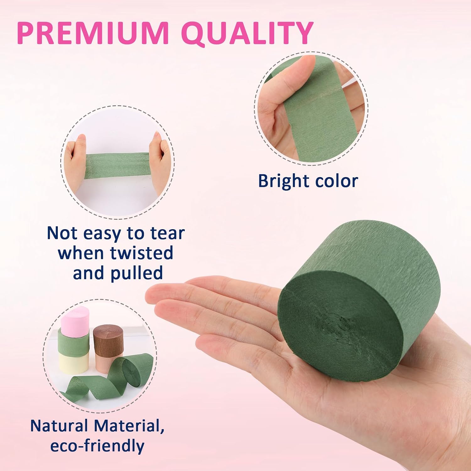BRIOYHA 6 Rolls Sage Green Crepe Paper Streamers - 82ft x 1.77in Photo Booth Backdrop Wall Decor, Ceiling Hanging Swirls for Wedding Bachelorette Birthday Baby Shower Graduation Party Supplies