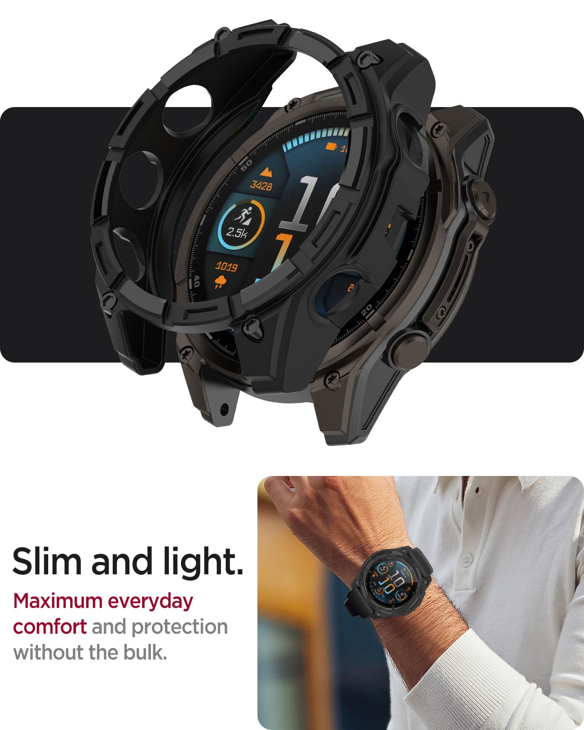 Miimall Etui pancerne kompatybilne z Garmin Fenix 8, miękki ochronny etui TPU Fenix 8, antyskrapaczowy, wstrząsoszczelny pokrowiec na zegarek Garmin Watch Fenix 8 51mm SOLAR (bez AMOLED) - Czarny