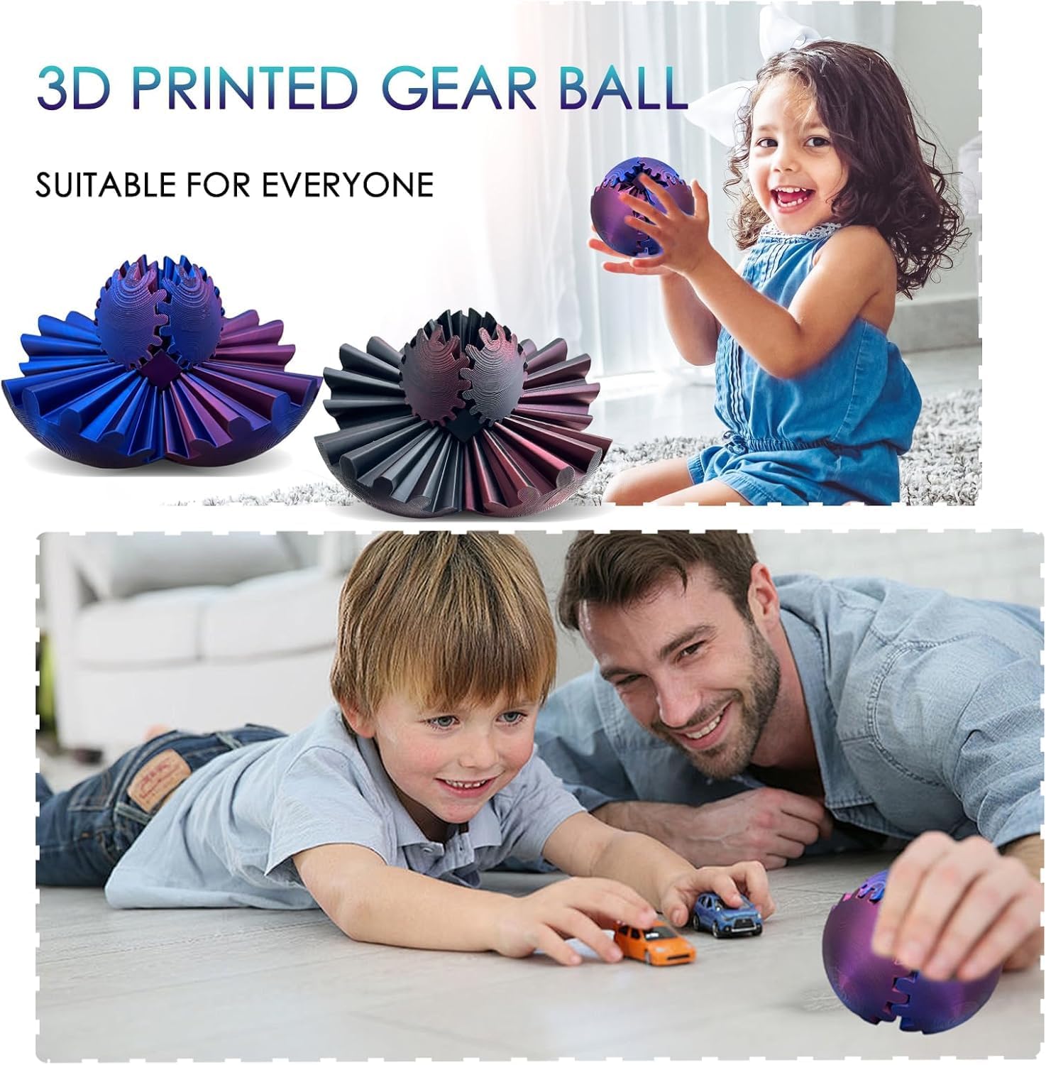 Boule D'Engrenages 3D Fidget Toy - Gear Ball Rotative Steampunk 8 Cm Bleu/Vert - Jouet Anti-Stress Idéal Adultes & Enfants