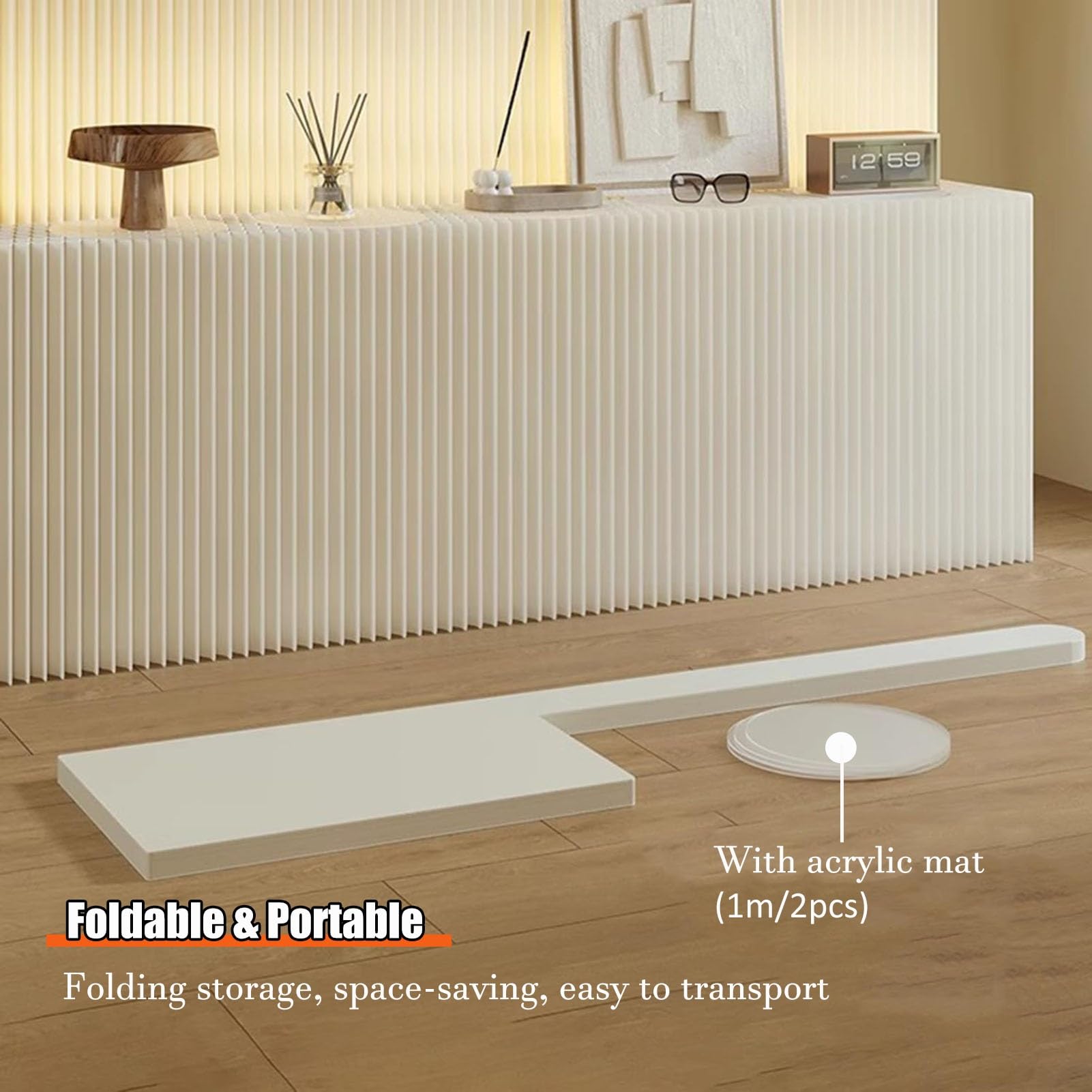 Separador de ambientes plegable portátil con estantes, retráctil, partición temporal flexible para separación de espacios en casa y oficina