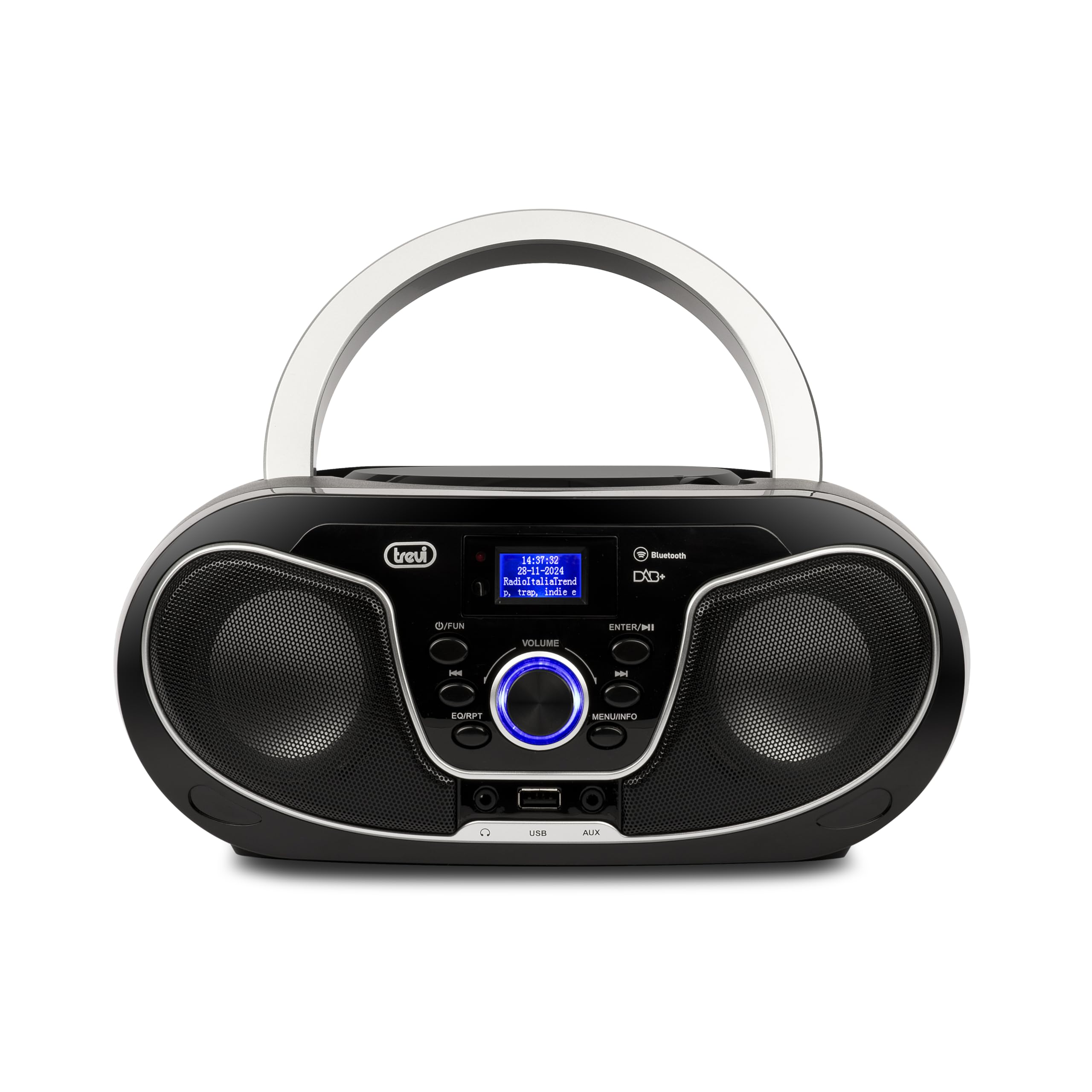 Trevi CMP 588 DAB Stereo Portatile Wireless con Radio Digitale DAB e FM, Boombox con Lettore CD, USB, AUX-IN, Antenna Telescopica, Display ad Alta Leggibilità, Alimentazione a Corrente e Batterie