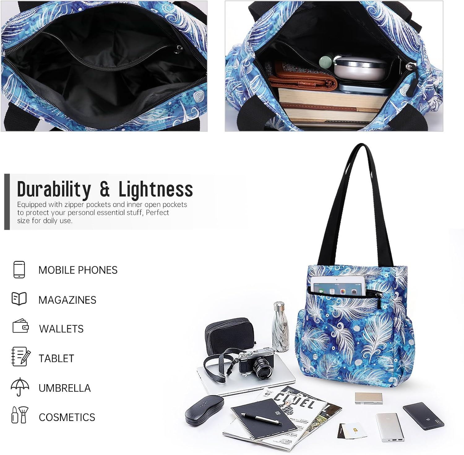 HUA ANGEL Floral Tote Bag - Casual Shoulder Bag Daily Tote Bag with Zipper Gym Travel Shopping Work Handbag for Women image 5